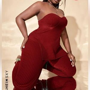 Maroon/Red Strapless leggings Set